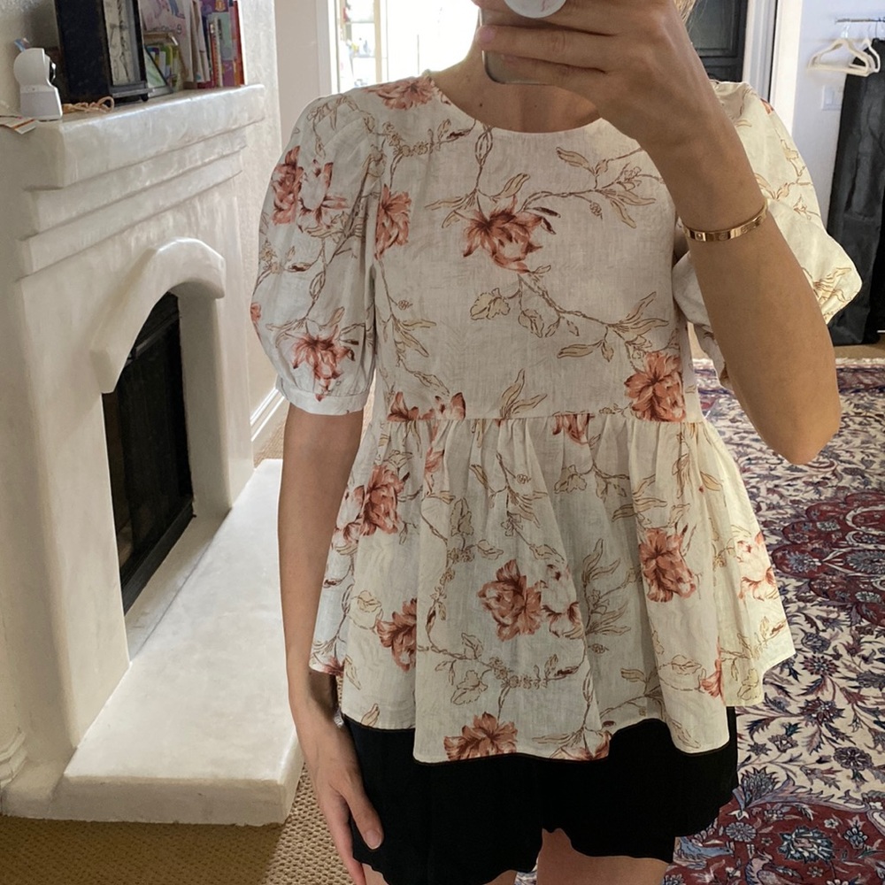 Beautiful floral printed Zara linen blend blouse